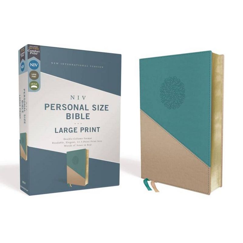 Niv, Personal Size Bible, Large Print, Leathersoft, Teal/Gold, Red Letter Edition, Comfort Print - by  Zondervan (Leather Bound), 1 of 2
