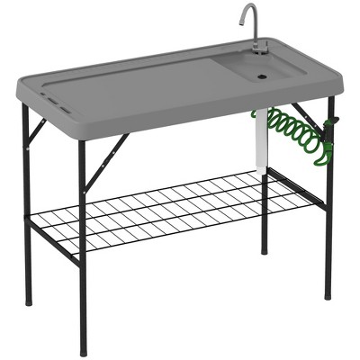 Outsunny Folding Fish Cleaning Table with Sink, Outdoor Fillet Table for Picnic Beach Patio