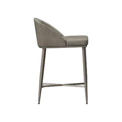 Mid-Century Modern Pewter Gray Faux Leather Counter Stools - Set of 2