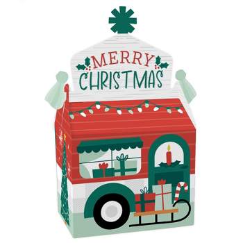 Big Dot of Happiness Camper Christmas - Treat Box Party Favors - Red and Green Holiday Party Goodie Gable Boxes - Set of 12