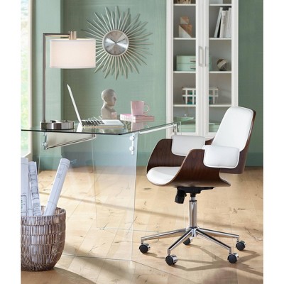 Brushed Nickel Desk Lamp with White Linen Shade and USB Port