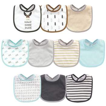 Hudson Baby Infant Boy Cotton and Polyester Bibs 10pk, Handsome Moose, One Size