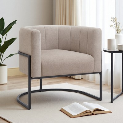 28.3" Linen Accent Chair with Curved Backrest and Metal Base