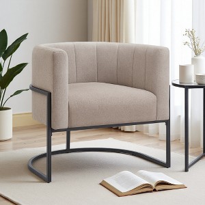 28.3" Linen Accent Chair with Curved Backrest and Metal Base - 1 of 4