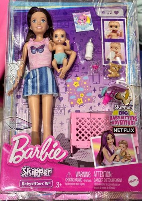 Barbie Skipper Babysitters Inc Dolls & Playset, Nap 'n Nurture Nursery,  Skipper Doll, Baby Doll, Crib & 10+ Accessories, Working Bouncer