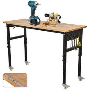 Adjustable Workbench with Power Outlet, 29.5"-39.4" Adjustable Height, 2200 lbs Capacity, Rubber Wood Heavy Duty Table for Garage, Workshop, Office - 1 of 4