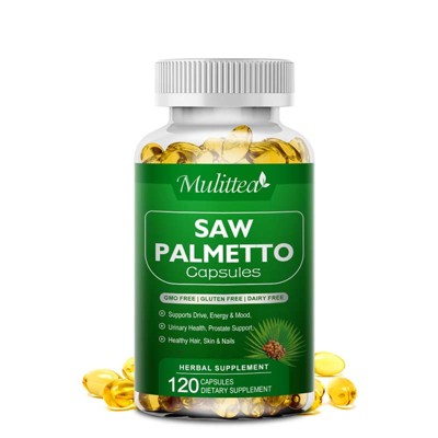 Mulittea Saw Palmetto 500mg Prostate Health Supplements, Hair Loss Prevention for Men and Women, 120ct