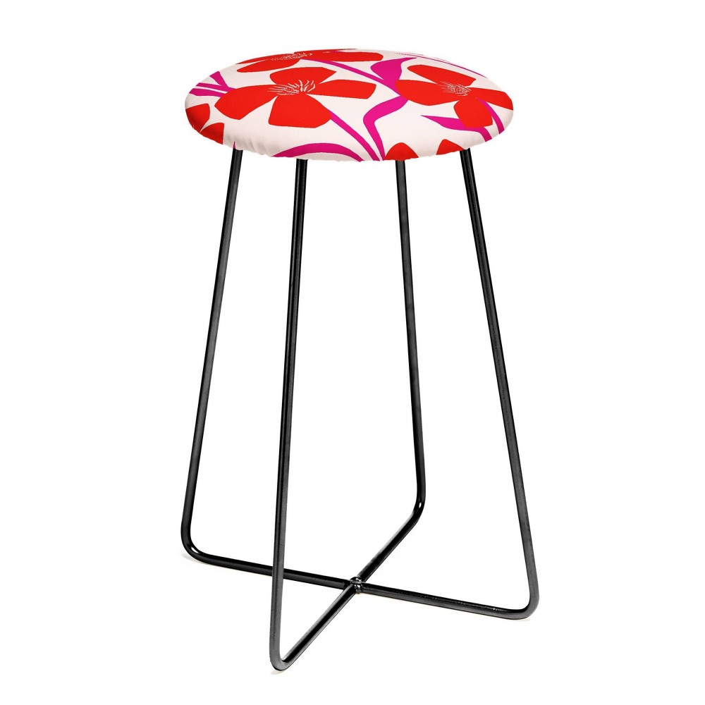 Photos - Chair Maritza Lisa Pink Floral Counter Height Barstool: Steel Legs, Faux Leather - Deny Designs