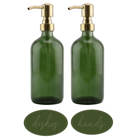 Darware- 16oz Glass Soap Dispenser With Gold Pumps, Black Caps And Labels,  Green 2pk : Target