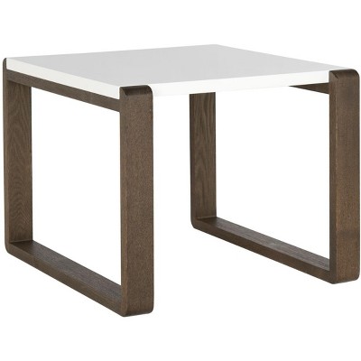 Transitional Bartholomew 24" White Lacquer & Dark Brown Wood End Table