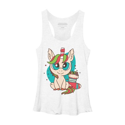 Women's Design By Humans Christmas Candy Cane Unicorn With Stocking By rasok Racerback Tank Top