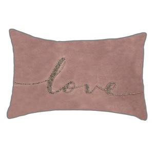 12"x18" Poly-Filled Beaded 'Love' Luxe Velvet Lumbar Throw Pillow - Edie@Home - 1 of 4