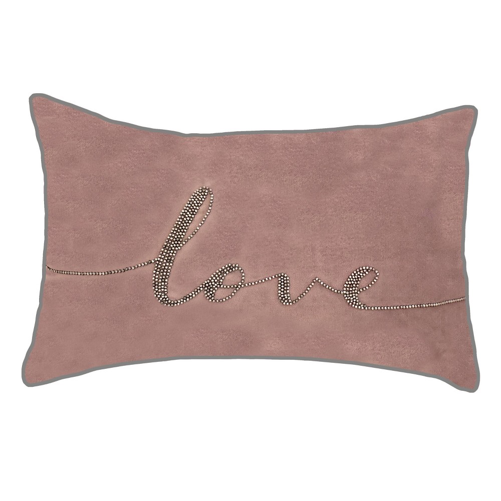 Photos - Pillow 12"x18" Poly-Filled Beaded 'Love' Luxe Velvet Lumbar Throw  Mauve 