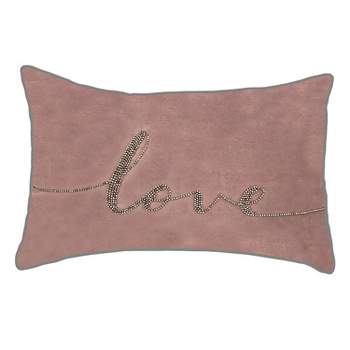 12"x18" Poly-Filled Beaded 'Love' Luxe Velvet Lumbar Throw Pillow - Edie@Home
