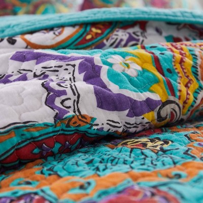 Boho Chic Twin Cotton Reversible Quilt Set in Vibrant Paisley
