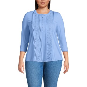 Lands' End Women's 3/4 Sleeve Lightweight Jersey Embellished Top - 1 of 4