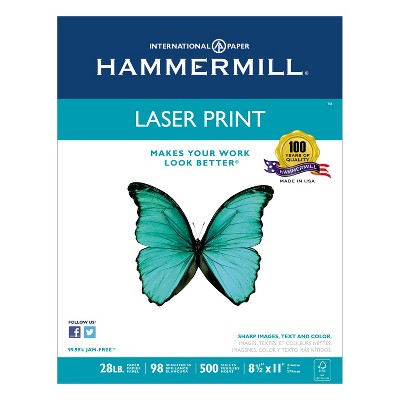 Hammermill Laser Print Office Paper 98 Brightness 28lb 8-1/2 x 11 White 500 Shts/Ream 125534