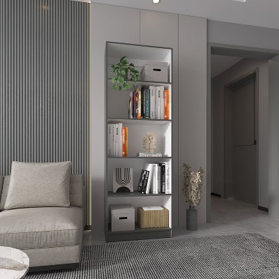 Vynxaria 5-Shelf Bookcase: Matt Gray & White, Expansive Storage for Books & Decor, Compact Design
