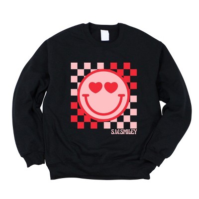 Simply Sage Market S.W.Smiley Checkered Heart Eyes Smiley Sweatshirt