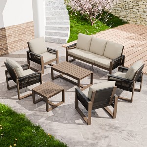 EAGLE PEAK Natural Cedar Wood Conversation Set, Outdoor Patio Furniture with Coffee Table and Side Table - 1 of 4
