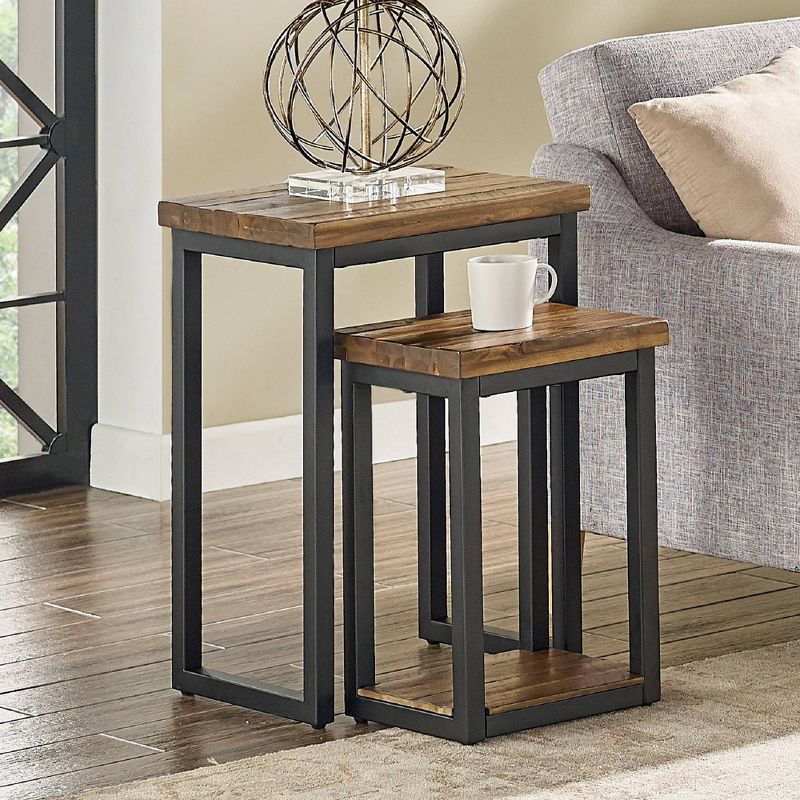 Set of Two Claremont Rustic Wood Nesting End Tables Dark Brown - Alaterre Furniture, 3 of 11