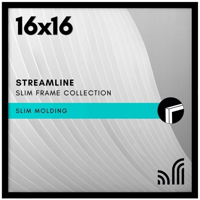 Americanflat 16x16 Picture Frame with Polished Plexiglass - - Thin Border Square Frame for Wall Display - Hanging Hardware Included - Black