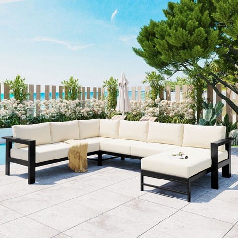 4-piece Outdoor Patio Conversation Set With Cushions, Metal Modular 