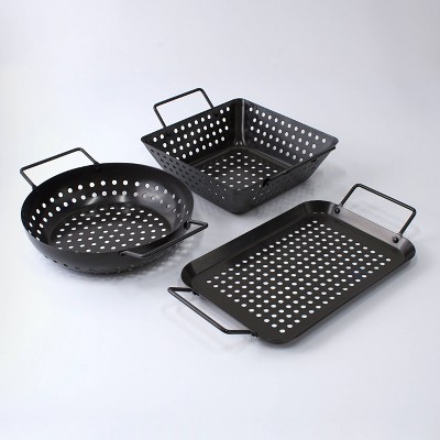 Char-Broil 3pc Grilling Topper Set Black: Non-Stick, Hand Washable, Steel Cookware with Handles