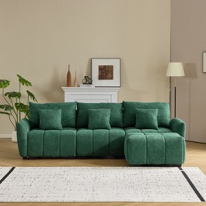 Karl Home |109 in.W Round Arm Boucle L-shaped American Tufed Sofa in Green with Ottoman - 1 of 1