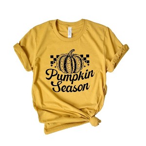 Simply Sage Market Women's Checkered Pumpkin Season Cursive Short Sleeve Graphic Tee - 1 of 4