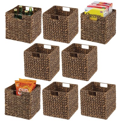 mDesign Woven Hyacinth Kitchen Storage Organizer Basket Bin, 4 Pack, White Wash
