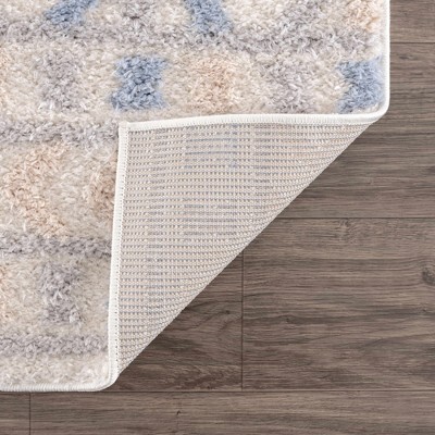 Light Gray and Blue Polyester Shag Rectangle Area Rug 5'3" x 7'