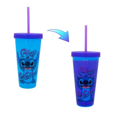 Silver Buffalo Lilo and Stitch Just Chill Plastic Boba Tumbler W Lid and Straw, 24 Ounces