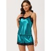 Allegra K Women's Satin Solid Lace Trim Cami Tops with Shorts Lounge Sleepwear Pajama Set - 2 of 4