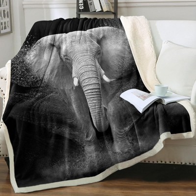 Boersma Elephant Plush Throw Blanket for Kids - 60" x 80" Ultra Soft Fleece Blanket, Grey & Black Elephant Design