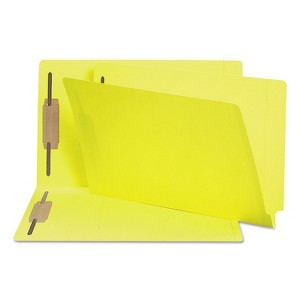 Smead Heavyweight Colored End Tab Fastener Folders, 0.75" Expansion, 2 Fasteners, Legal Size, Yellow Exterior, 50/Box - 1 of 2