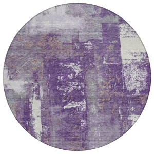 Purple And Ivory Abstract Washable Indoor Outdoor Area Rug - 1 of 4