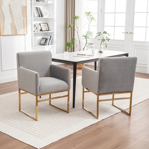 SEYNAR Modern Velvet Accent Arm Dining Chair Set of 2 with Metal Legs - 1 of 4