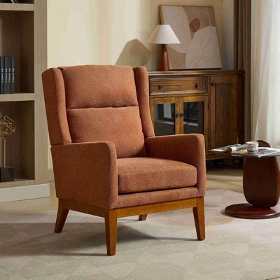 CAVINAS Polyester Accent Chair with High Backrest and Wood Legs,Modern Upholstered Living Room Chairs,Reading Chairs for Living Room