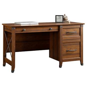 Carson Forge Desk - Washington Cherry - Sauder: Student Workstation, Office Furniture with File Storage, Laminated Finish, Modern Style