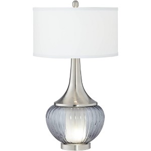 360 Lighting Courtney Modern Table Lamp 28 1/2" Tall Fluted Smoked Glass with Nightlight White Linen Drum Shade for Bedroom Living Room Nightstand - 1 of 4