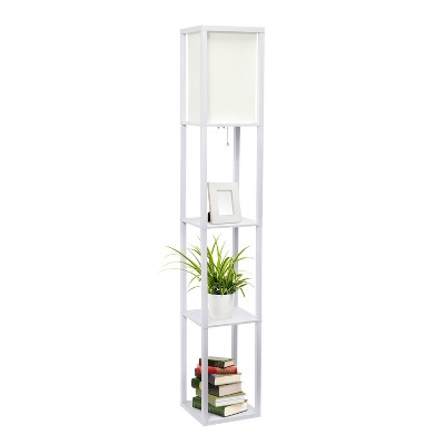 White Rectangular Shelf Floor Lamp with Linen Shade