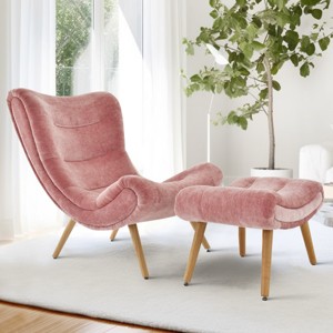 Planet 37.5" High Back High-End Velvet and Ultra-Soft Cushioning Upholstered Chaise Lounge Chaise and Ottoman Foot Rest Set-Maison Boucle - 1 of 4