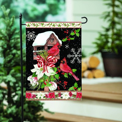 Joyful Cardinal Winter Scene Suede Garden Flag 12 x 18 Inches