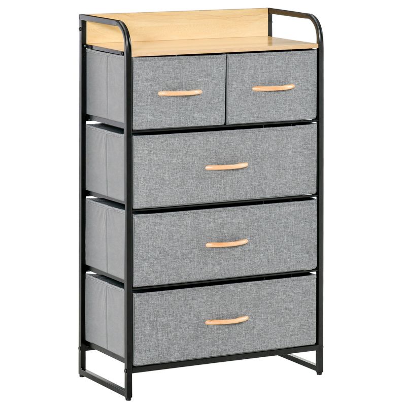 HOMCOM 5-Drawer Fabric Dresser Tower, 4-Tier Storage Organizer with Steel Frame for Hallway, Bedroom and Closet, 1 of 7