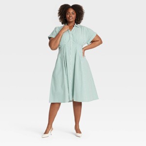 Women's Short Sleeve Pleated Midi Shirtdress - Ava & Viv™ - 1 of 3