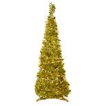 Northlight 4' Pre-Lit Gold Tinsel Pop-Up Artificial Christmas Tree, Clear Lights