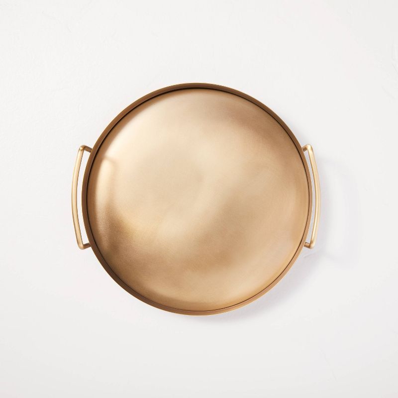 Beveled 11.9&#34; Round Metal Decor Tray Brass Finish - Hearth &#38; Hand&#8482; with Magnolia, 1 of 12