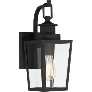 Possini Euro Design Ackerly 14" High Farmhouse Rustic Lantern Outdoor Wall Light Fixture Mount Porch House Edison Bulb Textured Black Finish Metal - 1 of 4