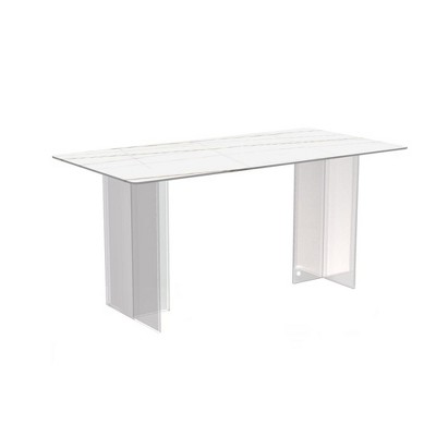 LeisureMod Kova Series Modern Rectangular Dining Table with Sintered Stone/Glass Top and Acrylic Base